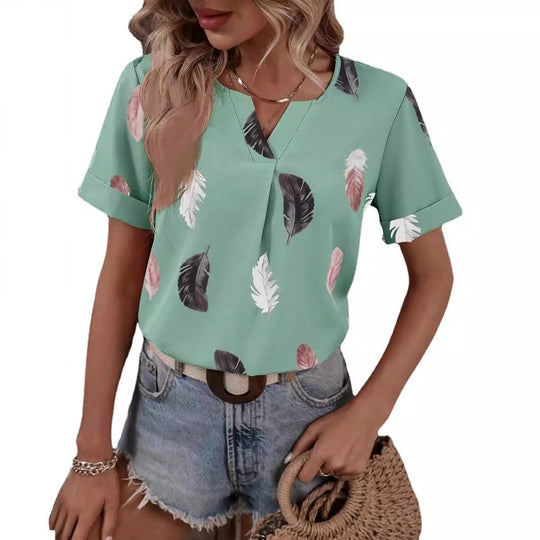 Damen Trendy Bluse mit Blattmuster und lässigem Schnitt EB