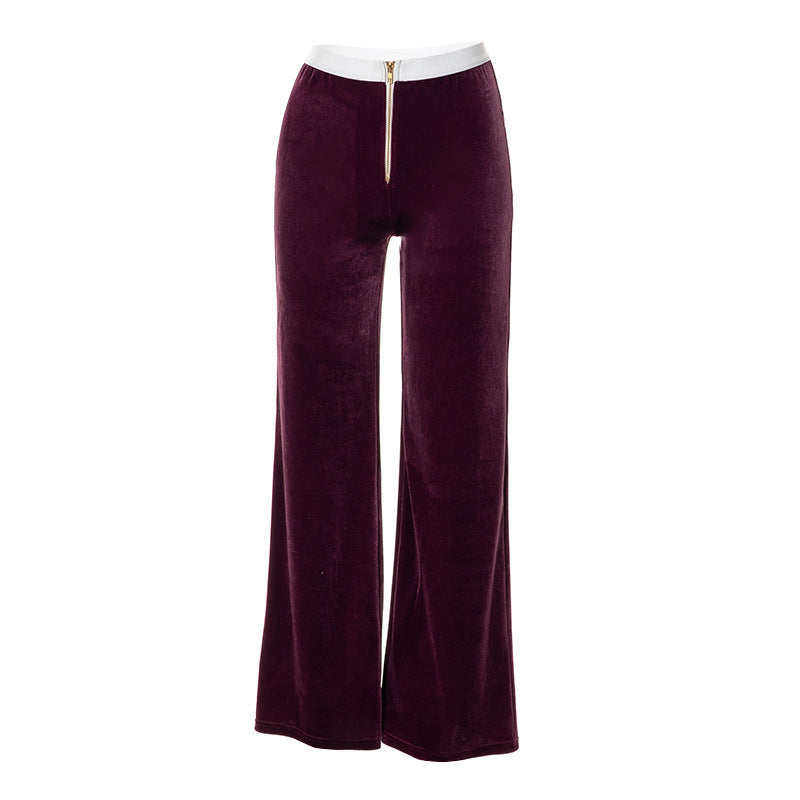 Damen elegante Stoffhose mit hohem Bund und dekorativem Reißverschluss EB