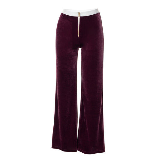 Damen elegante Stoffhose mit hohem Bund und dekorativem Reißverschluss EB