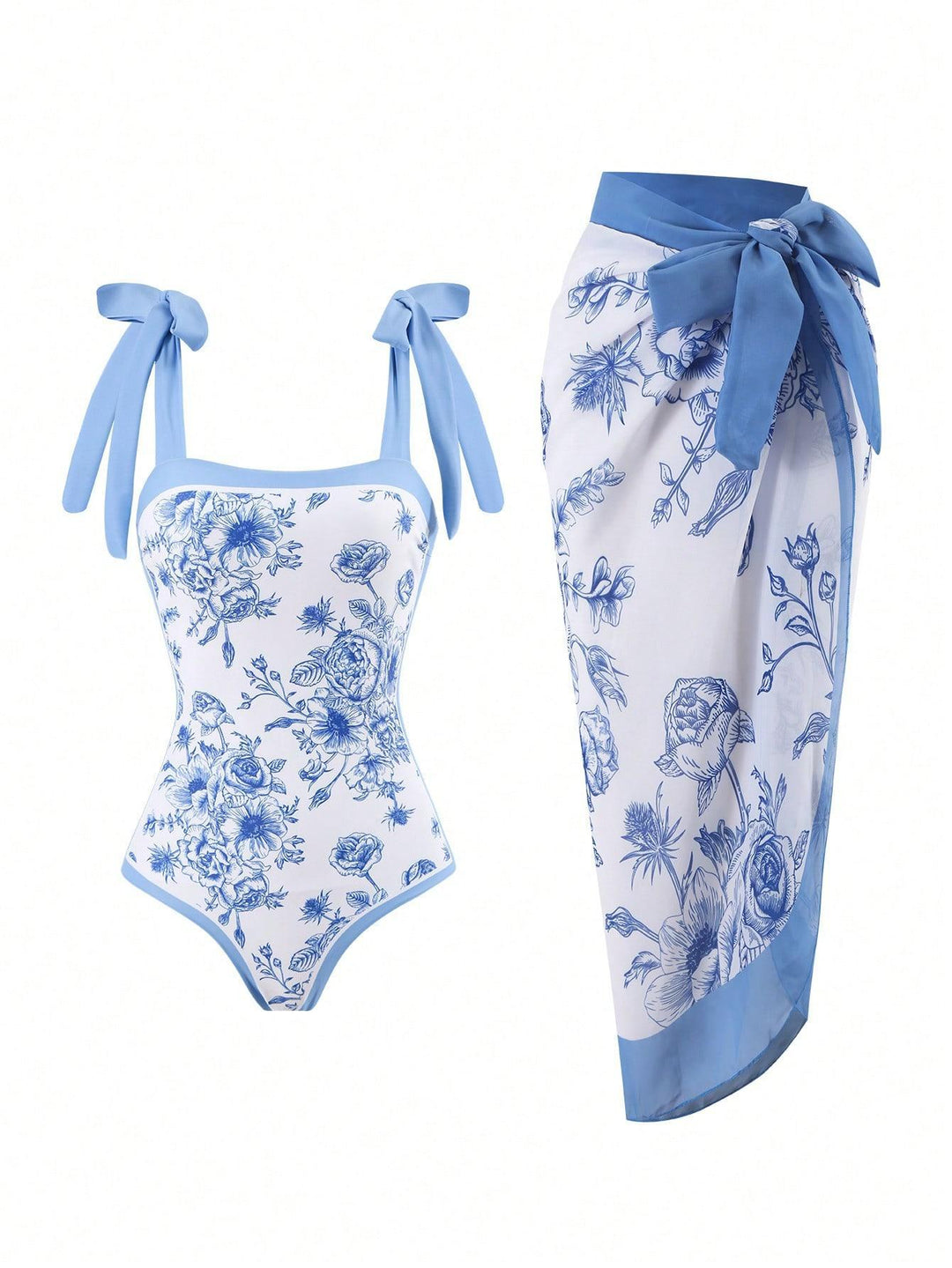Damen Eleganter Badesuit mit floralen Akzenten und modischem Wickelrock EB