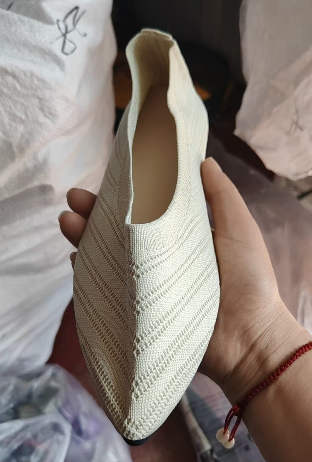 Damen elegante Mules mit hohem Schnitt und modischem Strickdesign EB