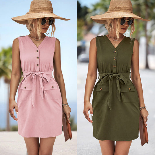 Damen Kleid mit Gürtel und praktischen Taschen EB