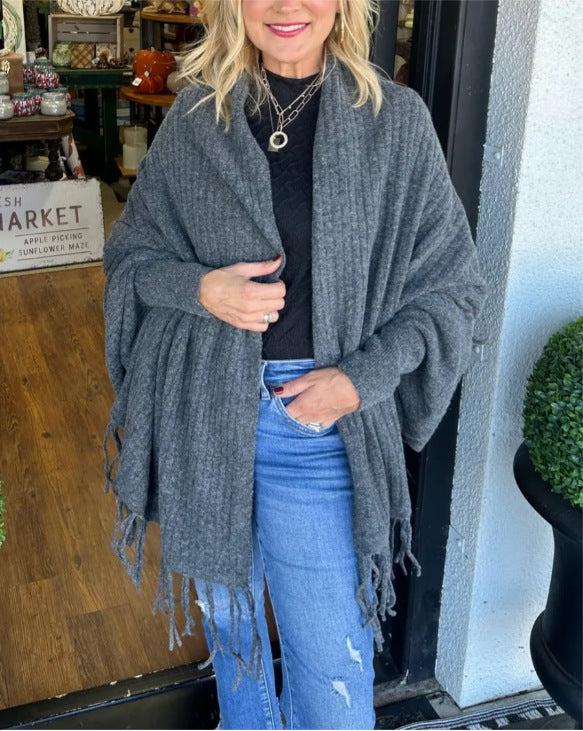 Damen vielseitiger Poncho mit Fransen EB