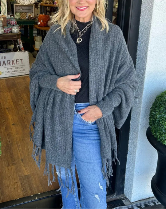 Damen vielseitiger Poncho mit Fransen EB