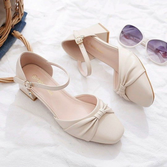 Damen Elegante Ballerinas mit praktischem Riemchen und dekorativem Knoten EB
