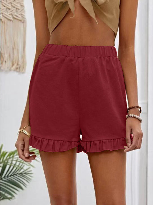 Damen Shorts mit voluminösem Rüschensaum und elastischem Bund EB