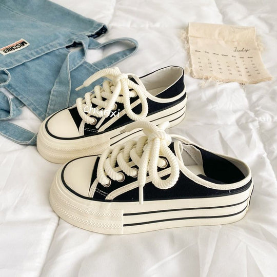 Damen Plattform Sneakers mit geflochtenen Schnürsenkeln und verstärktem Innenfutter EB