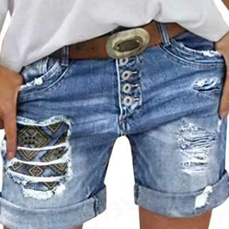 Damen Jeans-Shorts mit lässigem Fransen-Design und modischen Applikationen EB