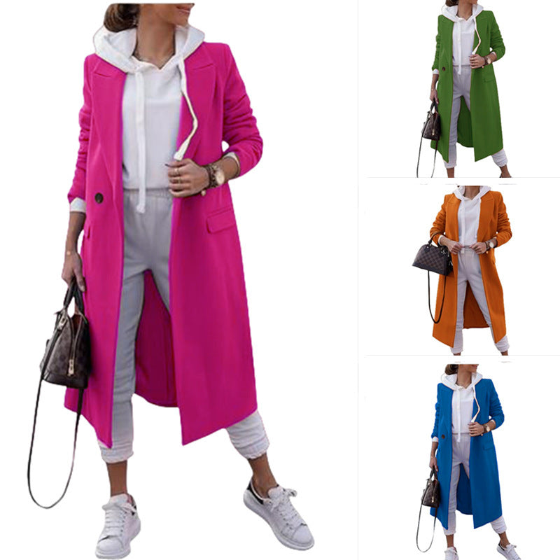 Damen modischer Oversize-Mantel mit elegantem Revers und praktischen Taschen EB
