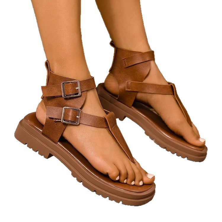 Damen modische Zehentrenner-Sandalen mit verstellbarem Riemendesign EB