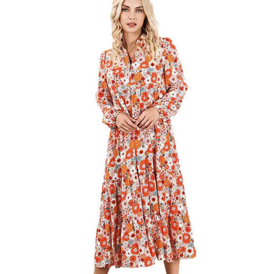 Damen lässiges Midikleid mit floralem Muster und asymmetrischen Saum EB