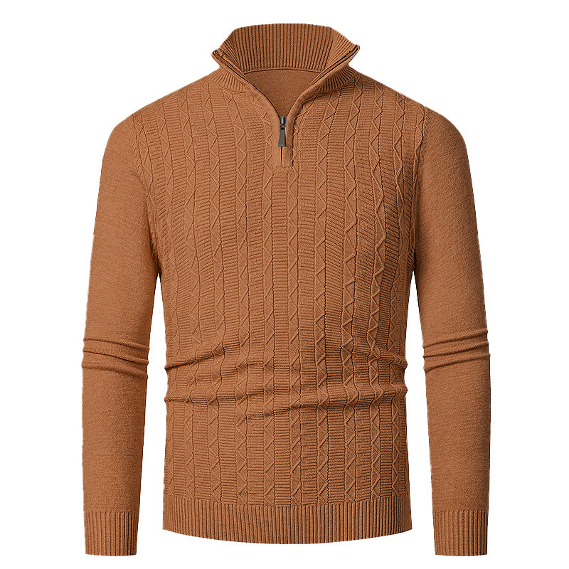 Herren Strickpullover mit hohem Kragen und feinem Zopfdesign EB