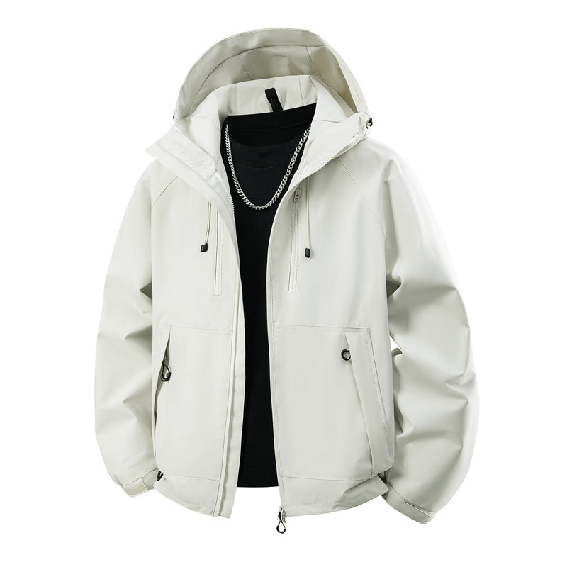 Herren matte Softshell-Kapuzenjacke mit verschweißten Nähten, Zweiwege-Reißverschluss und verstellbarem Kordelsaum EB