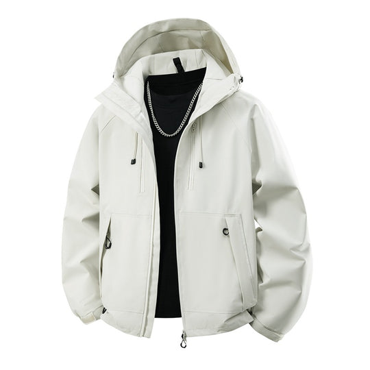 Herren matte Softshell-Kapuzenjacke mit verschweißten Nähten, Zweiwege-Reißverschluss und verstellbarem Kordelsaum EB