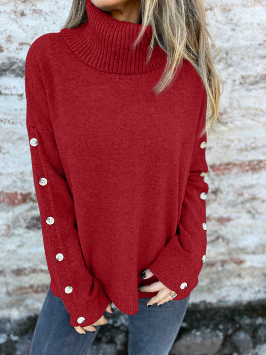 Damen Modischer Rollkragenpullover mit Knopfdetails EB