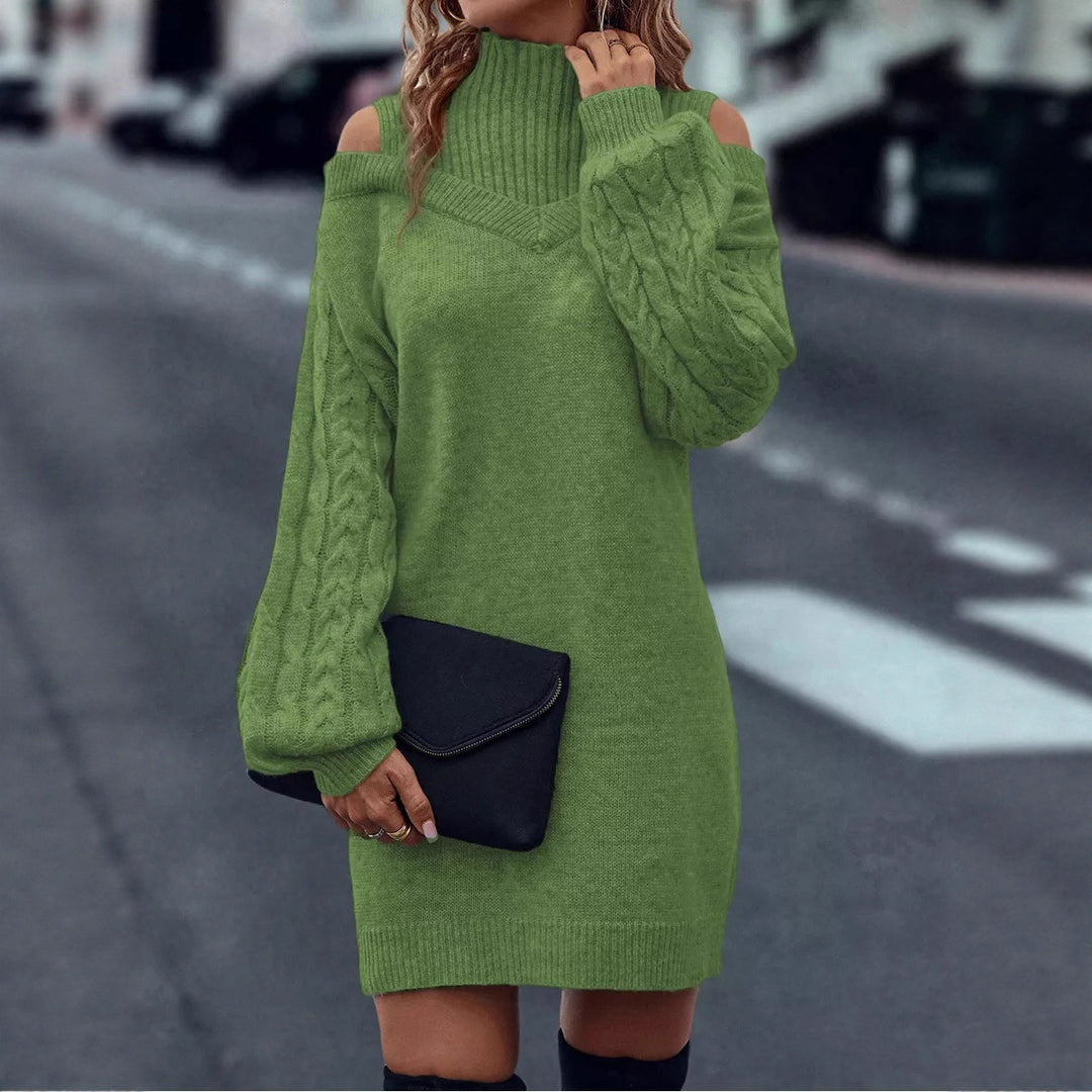 Damen Strickkleid mit offener Schulter und Zopfmuster EB