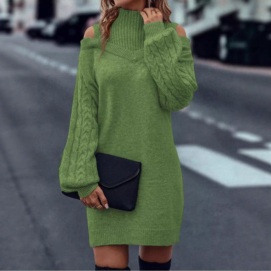 Damen Strickkleid mit offener Schulter und Zopfmuster EB