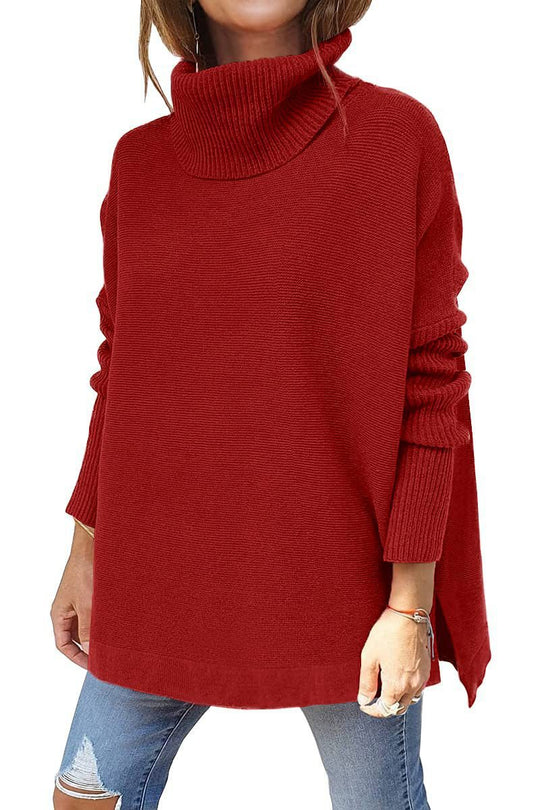 Damen komfortabler Rollkragenpullover mit weichem Strickmuster EB