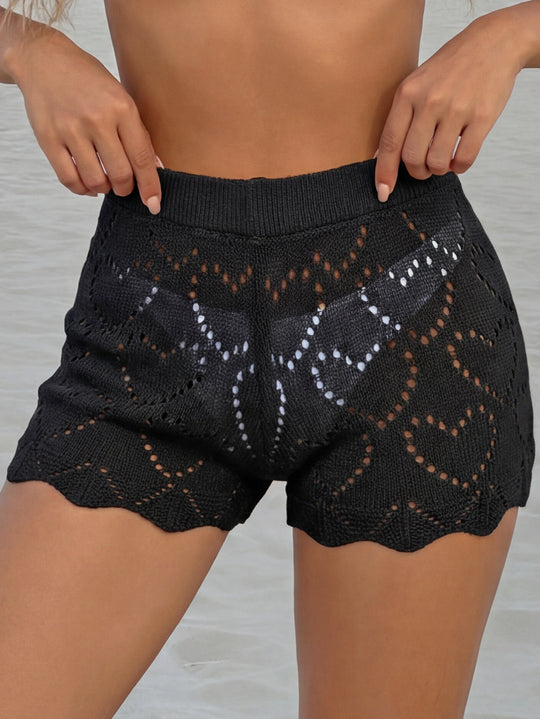 Damen luftige Häkelshorts mit Herzen EB