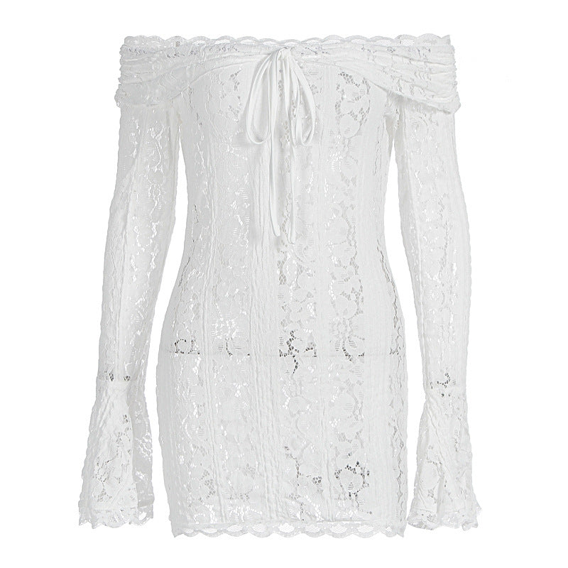 Damen Spitzenoberteil mit Off-Shoulder Design und langen Ärmeln EB