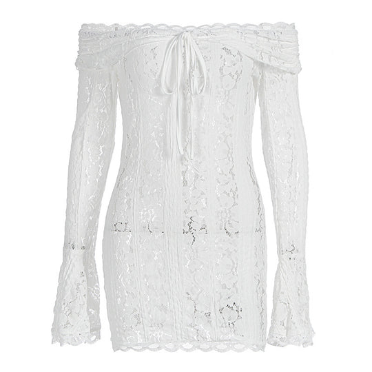 Damen Spitzenoberteil mit Off-Shoulder Design und langen Ärmeln EB