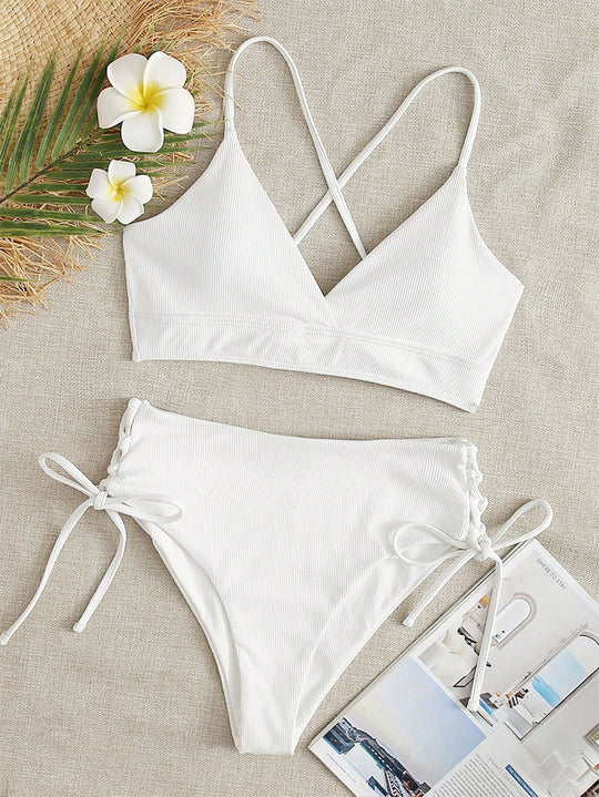 Damen Triangel-Bikini im modischen Wickeldesign mit verstellbaren Bindebändern EB