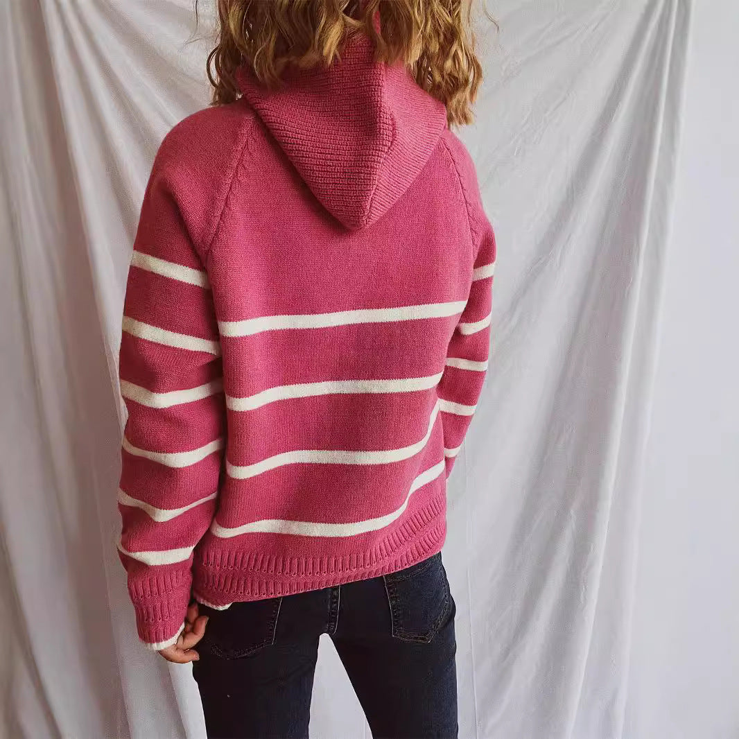 Damen lässiger Pullover mit strukturiertem Kragen und modischem Streifenmuster EB