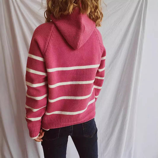 Damen lässiger Pullover mit strukturiertem Kragen und modischem Streifenmuster EB