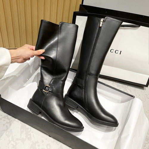 Damen klassische Stiefel mit modischen Schnallen und komfortabler Sohle EB