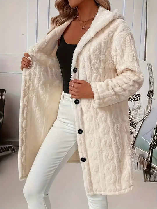 Damen Plüschiger Überwurf-Mantel mit Kapuze EB