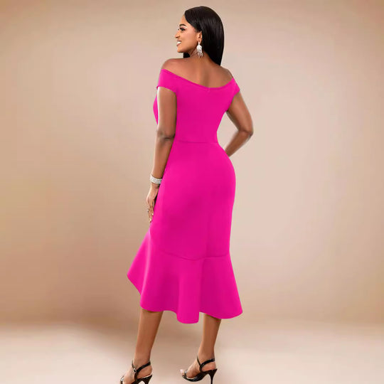 Damen Elegantes Wickelkleid mit Rüschen und Off-Shoulder Design EB