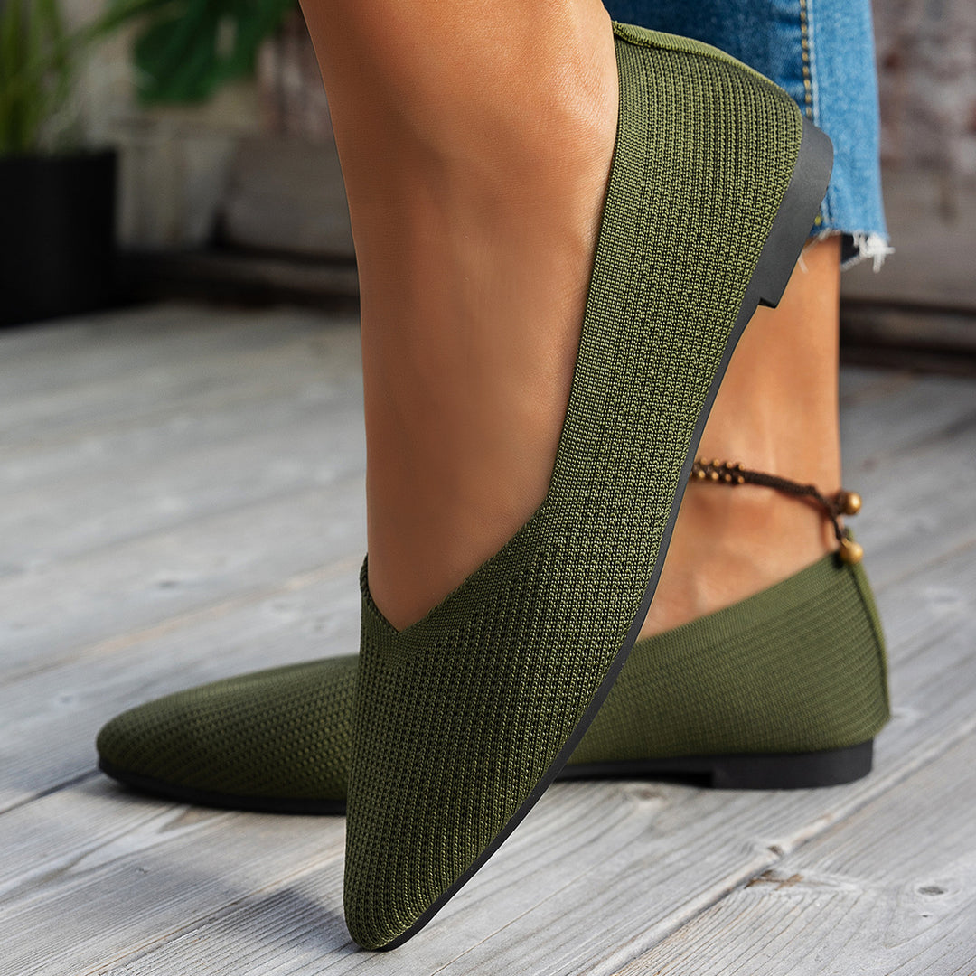 Damen  flache Strick-Ballerina mit spitzer Zehenform und V-förmigem Schuhausschnitt EB
