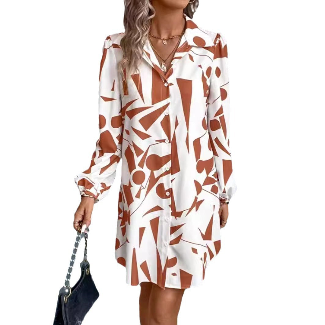 Damen Hemdblusenkleid mit modernem geometrischem Print Heidi-Mode