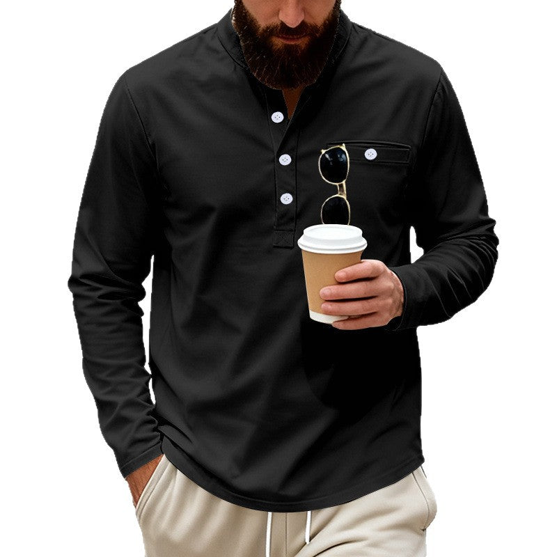 Herren nan lässiges Langarm-Henleyshirt aus Baumwollmischung mit Brusttasche EB