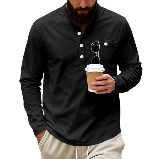 Herren nan lässiges Langarm-Henleyshirt aus Baumwollmischung mit Brusttasche EB
