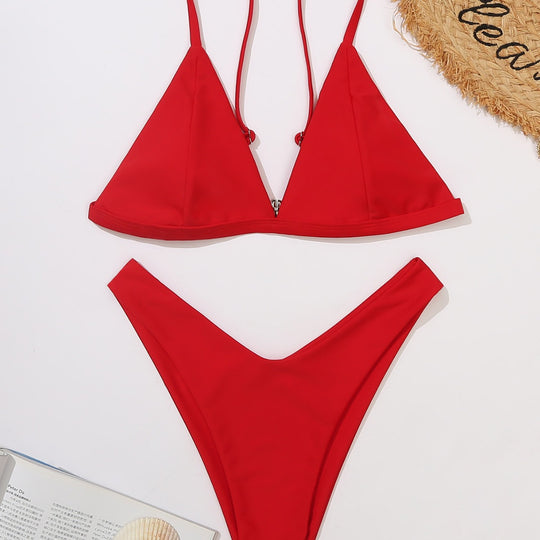 Damen Triangel-Bikini mit hochgeschnittenem Design und feinen Rippstrukturen EB