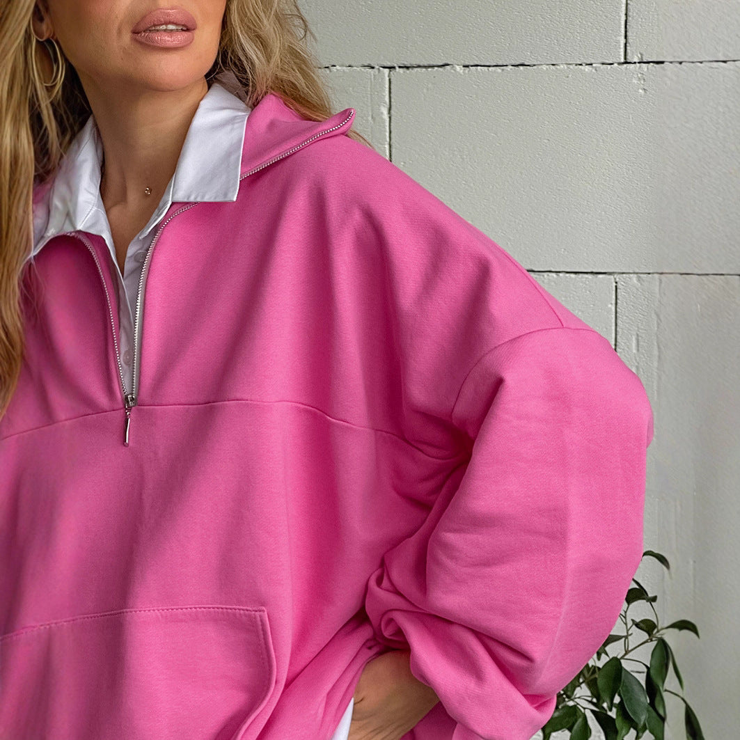 Damen lässiger Oversized-Pullover mit Stehkragen EB