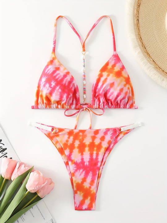Damen Triangel-Bikini mit modischem Bindeband-Design EB