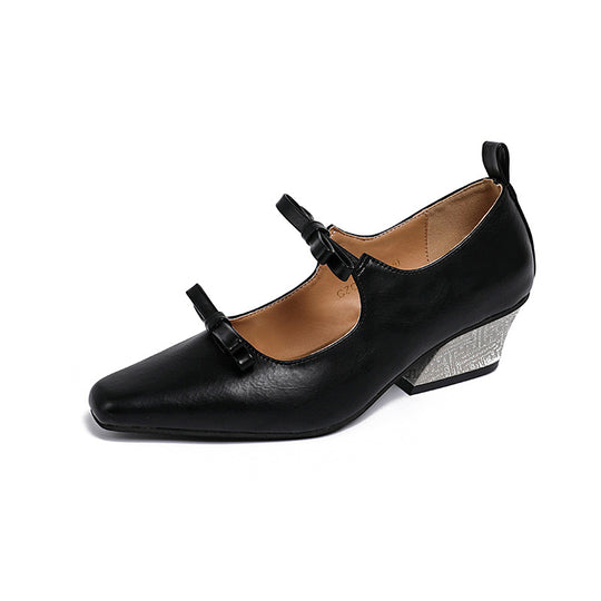 Damen elegante Ballerinas mit modischen Schleifen und glitzerndem Absatz EB