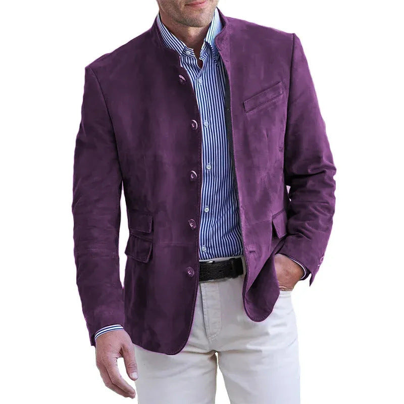 Herren Veloursleder Blazer mit Stehkragen und Pattentaschen EB
