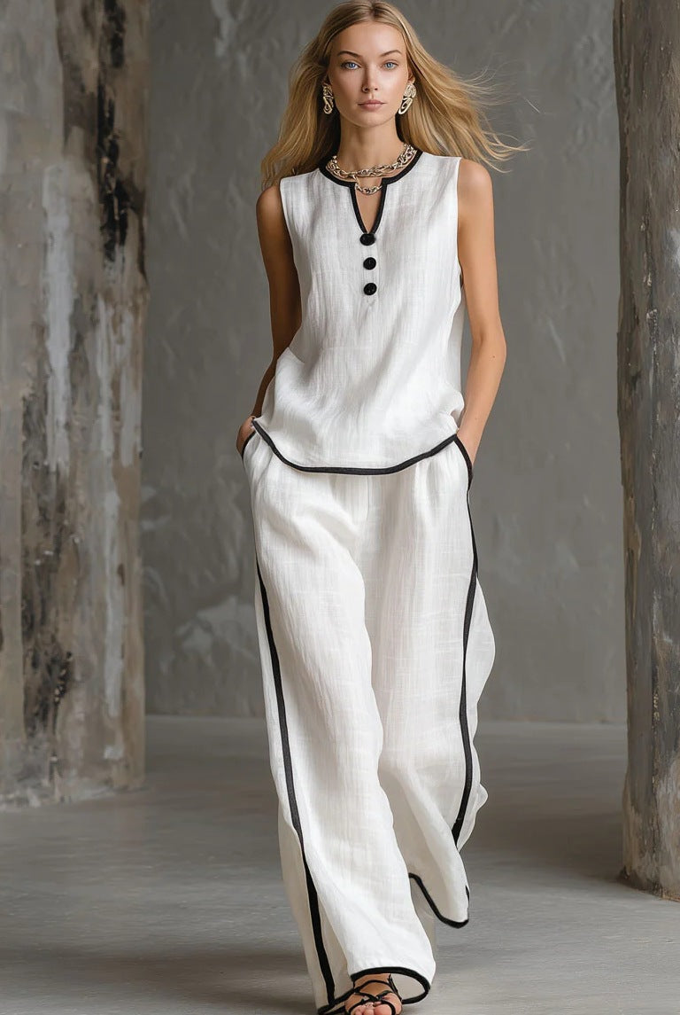 Damen Elegantes Zweiteiler-Set mit schickem Oberteil und weiten Hosen EB