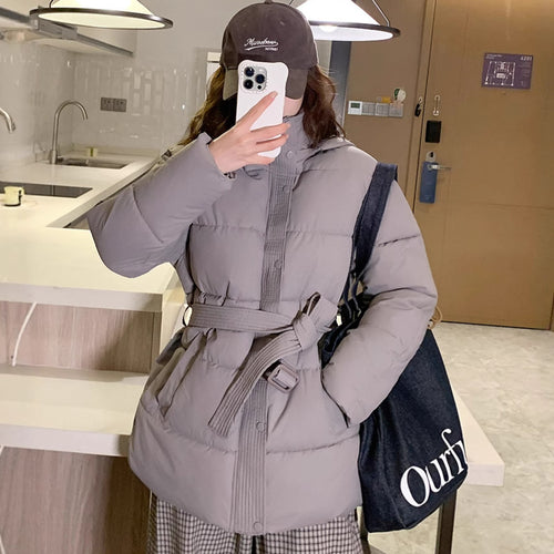 Damen klassische Pufferjacke mit hohem Kragen und praktischen Taschen EB