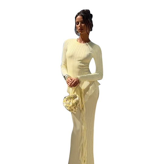 Damen Raffiniertes Langarmkleid mit Rüschendetails und bequemem Schnitt EB