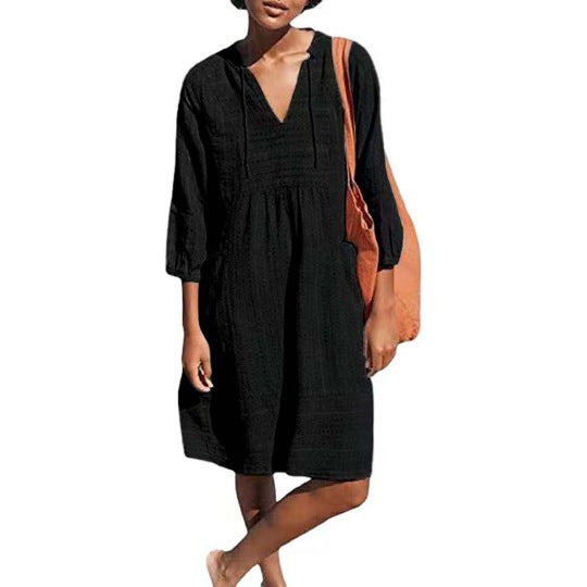 Damen lässiges Sommerkleid mit Kapuze und Taschen EB