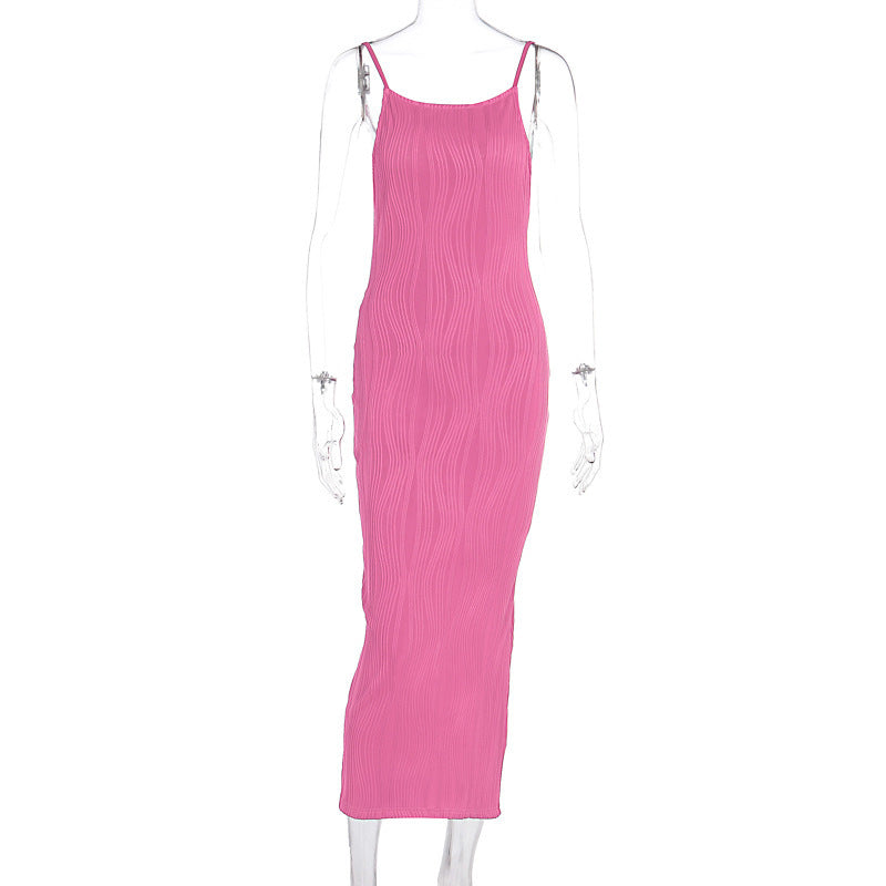 Damen Maxikleid im eleganten Wellenmuster mit Spaghettiträgern EB