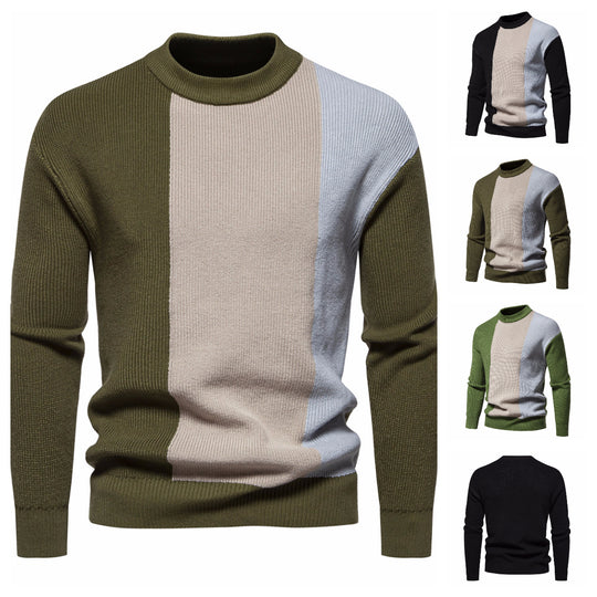 Herren Strickpullover mit modernem Farbblockdesign und hohem Kragen EB