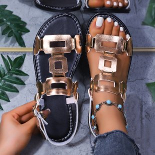 Damen Riemensandalen mit modischen geometrischen Applikationen und komfortablem Fußbett EB