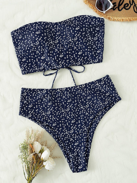 Damen Bikini-Set mit bandeau Oberteil und hohem Taillenslip EB