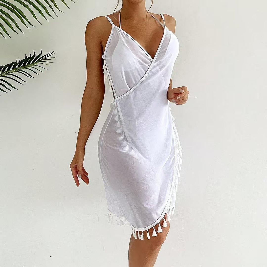 Damen Strandkleid mit verspielten Fransen EB