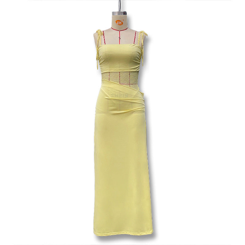 Damen Elegantes Maxikleid mit Spitzeneinsätzen und verstellbaren Trägern EB